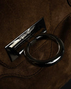 "Salvatore Ferragamo" Gathered form Gancini motif design suede hand bag