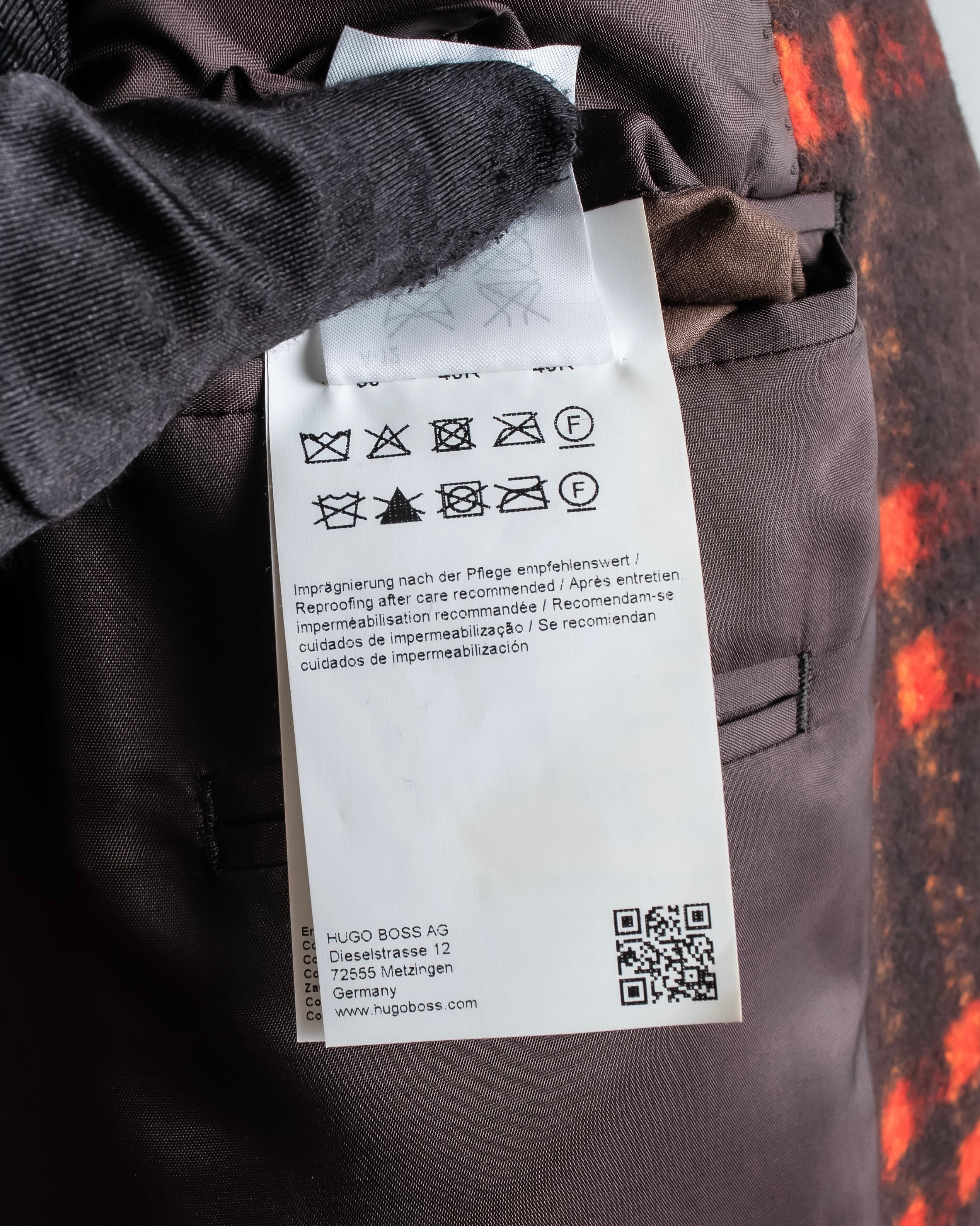 "HUGO BOSS" Plaid brushed wool tailored coat