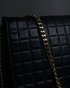 "CELINE" 80's-90's Crest metal fittings design quilted leather bag