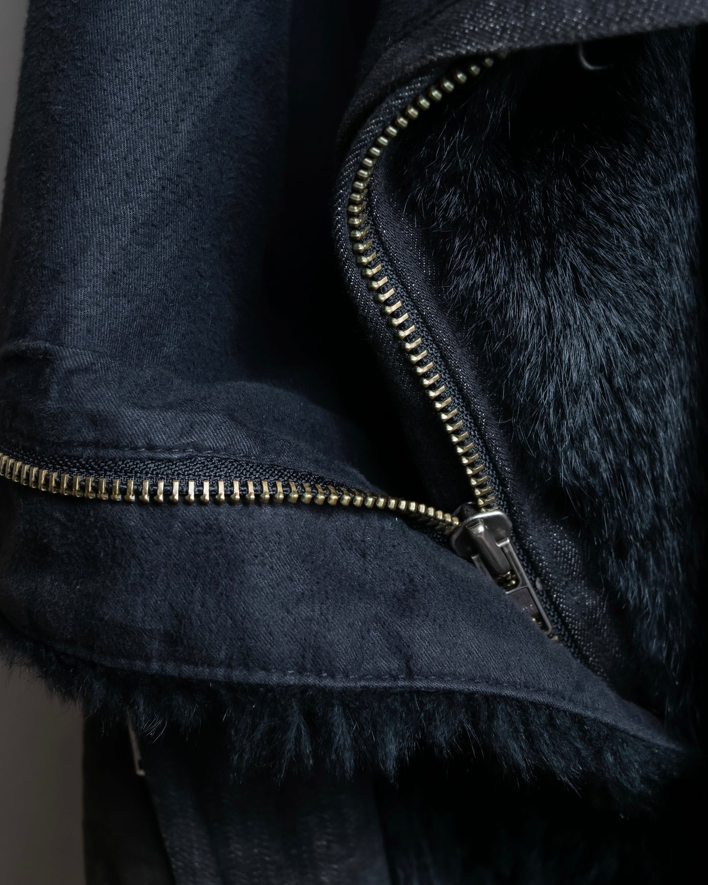 "HELMUT LANG" Fur docking denim switching design zipper best