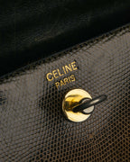 "CELINE" 70's-80's Structured lizard embossed leather top handle handbag