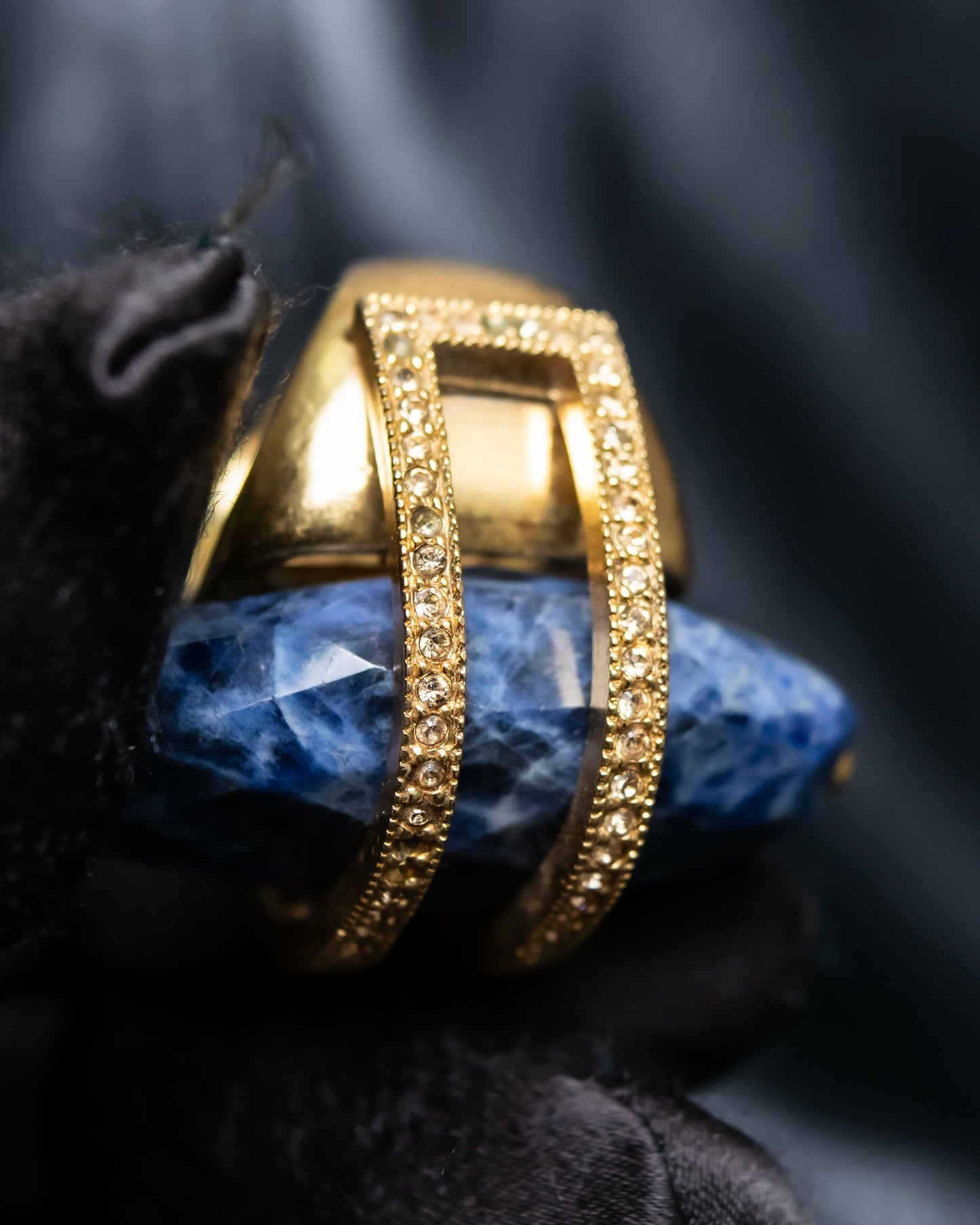 "Christian Dior" Sodalite Stone Gold Accent Ring