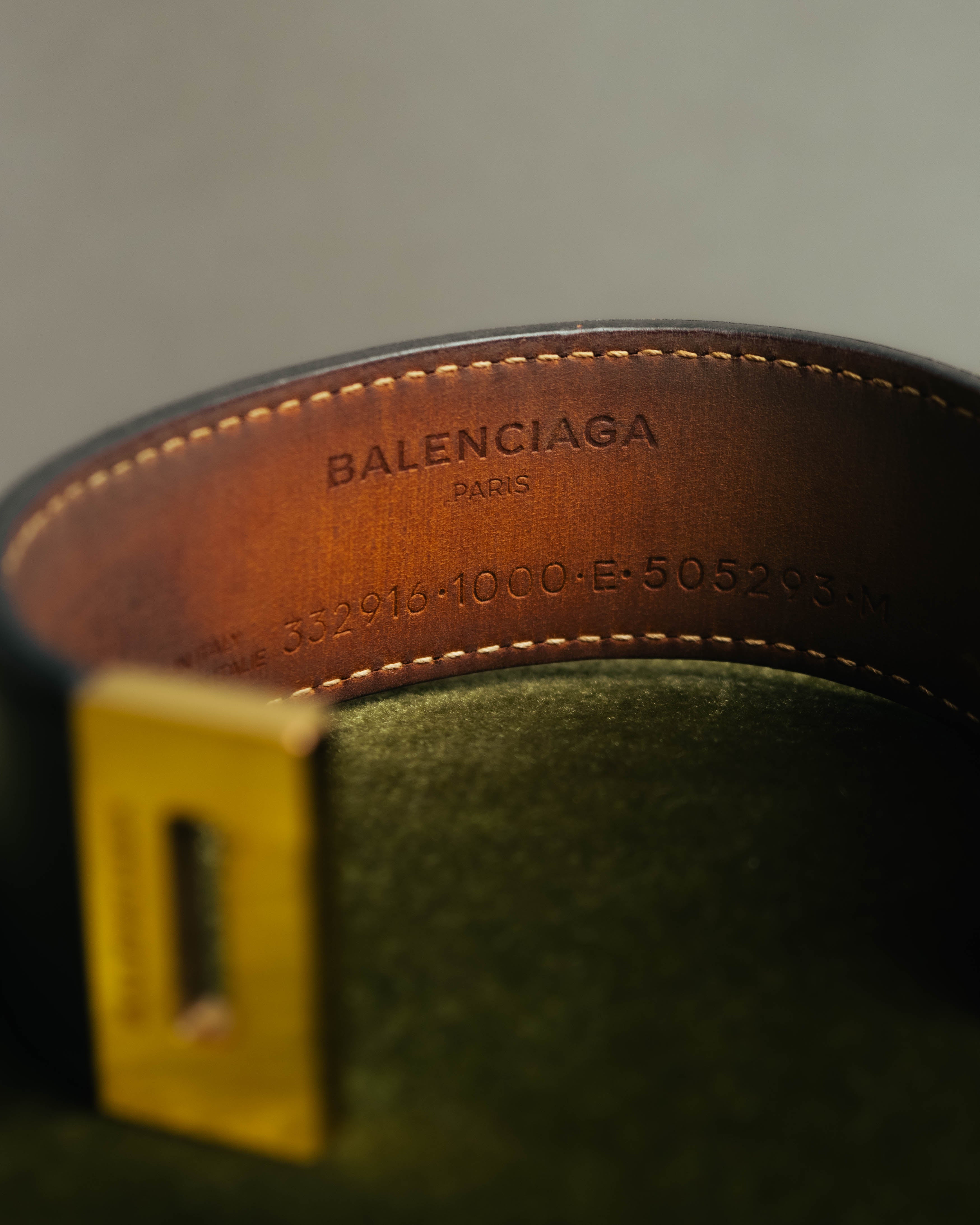 “BALENCIAGA“ 10’s Brushed metal leather cuff bracelet