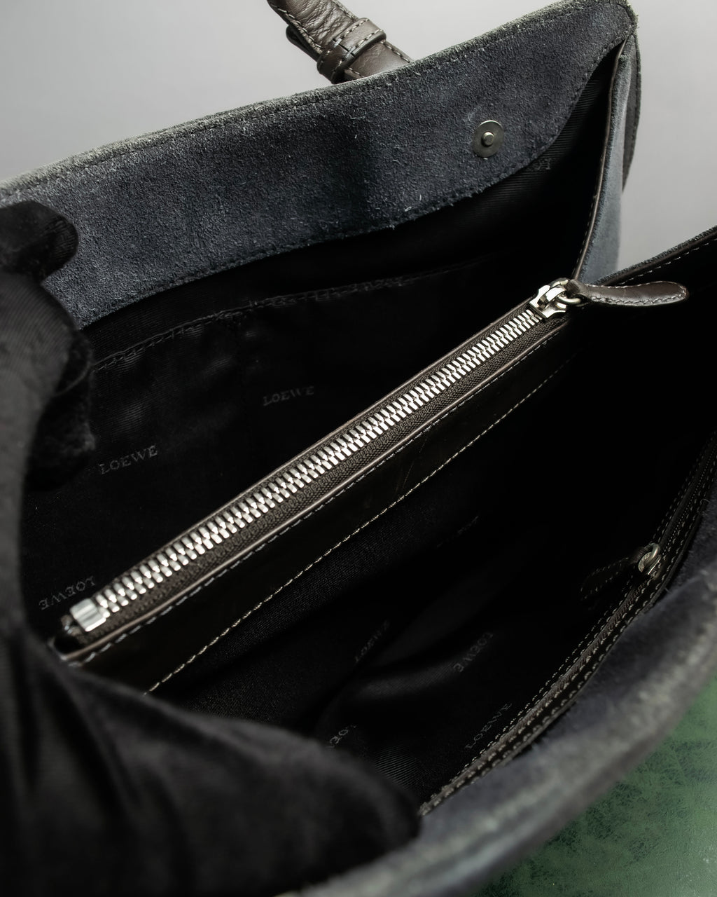 "LOEWE" Harness design logo engraved suede leather hand bag