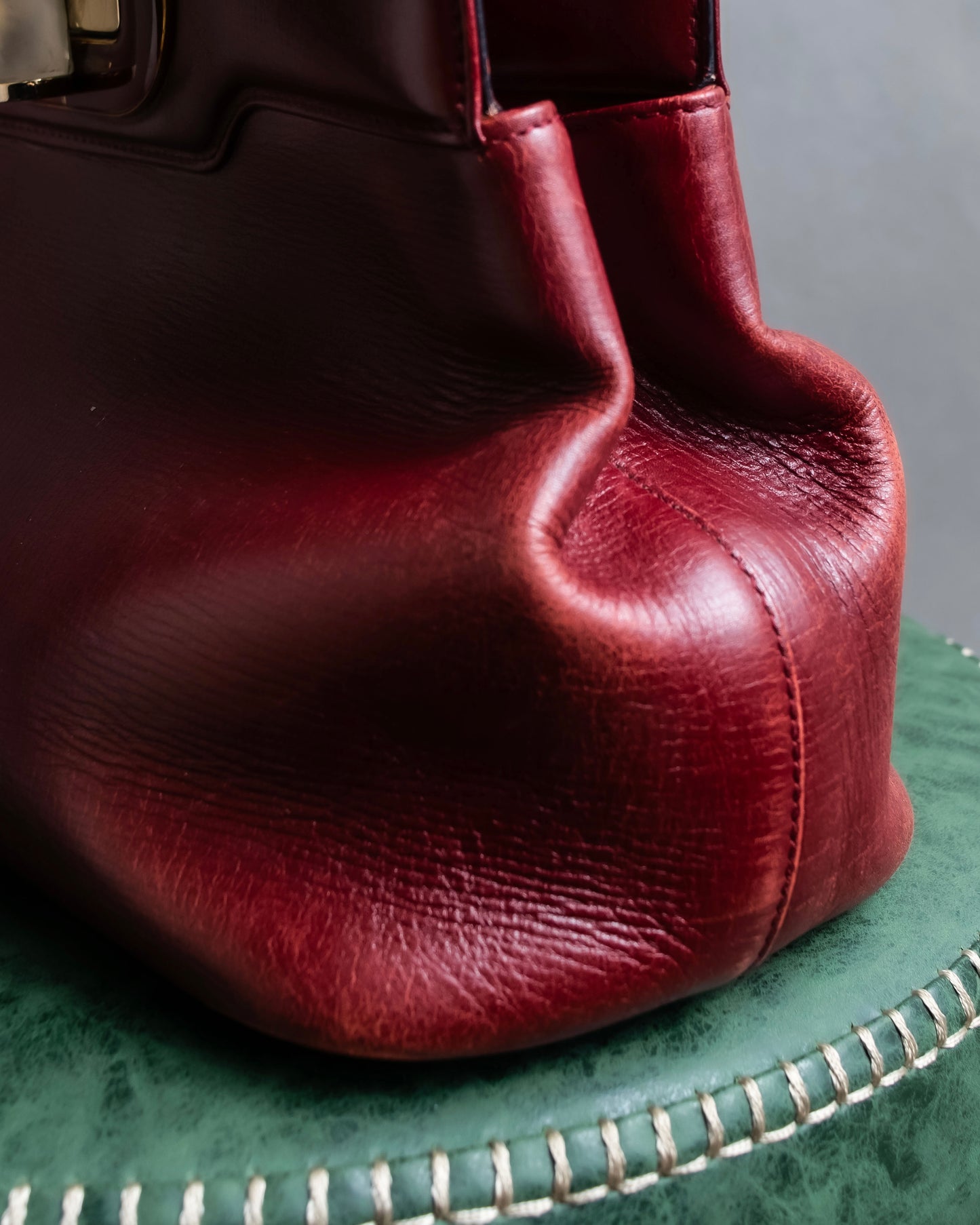 "BVLGARI" Marble motif burgundy color leather shoulder bag