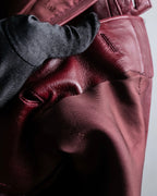 "LOEWE" Burgundy leather front button middle skirt