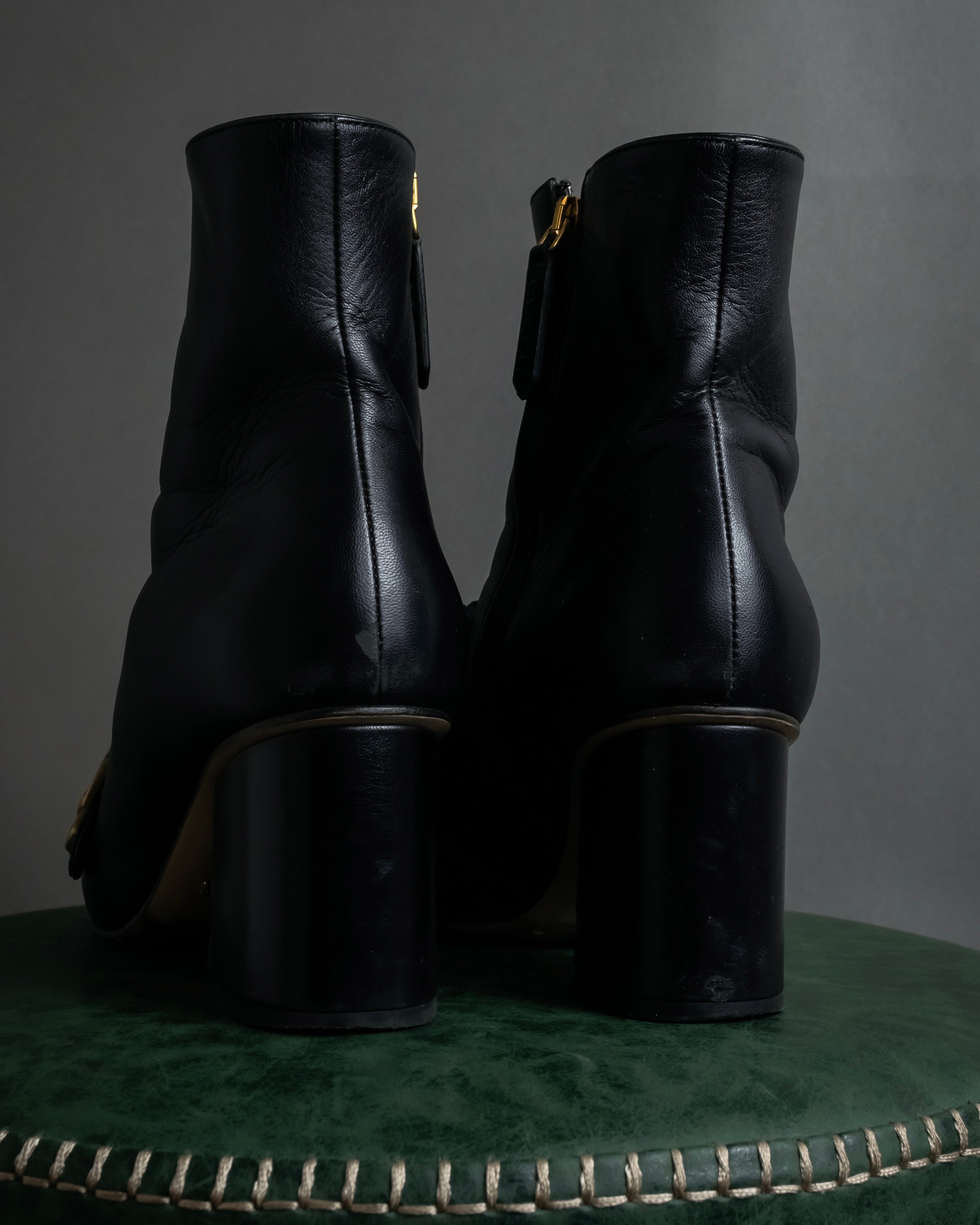 "GUCCI" Leather gg fringe heeled ankle boots