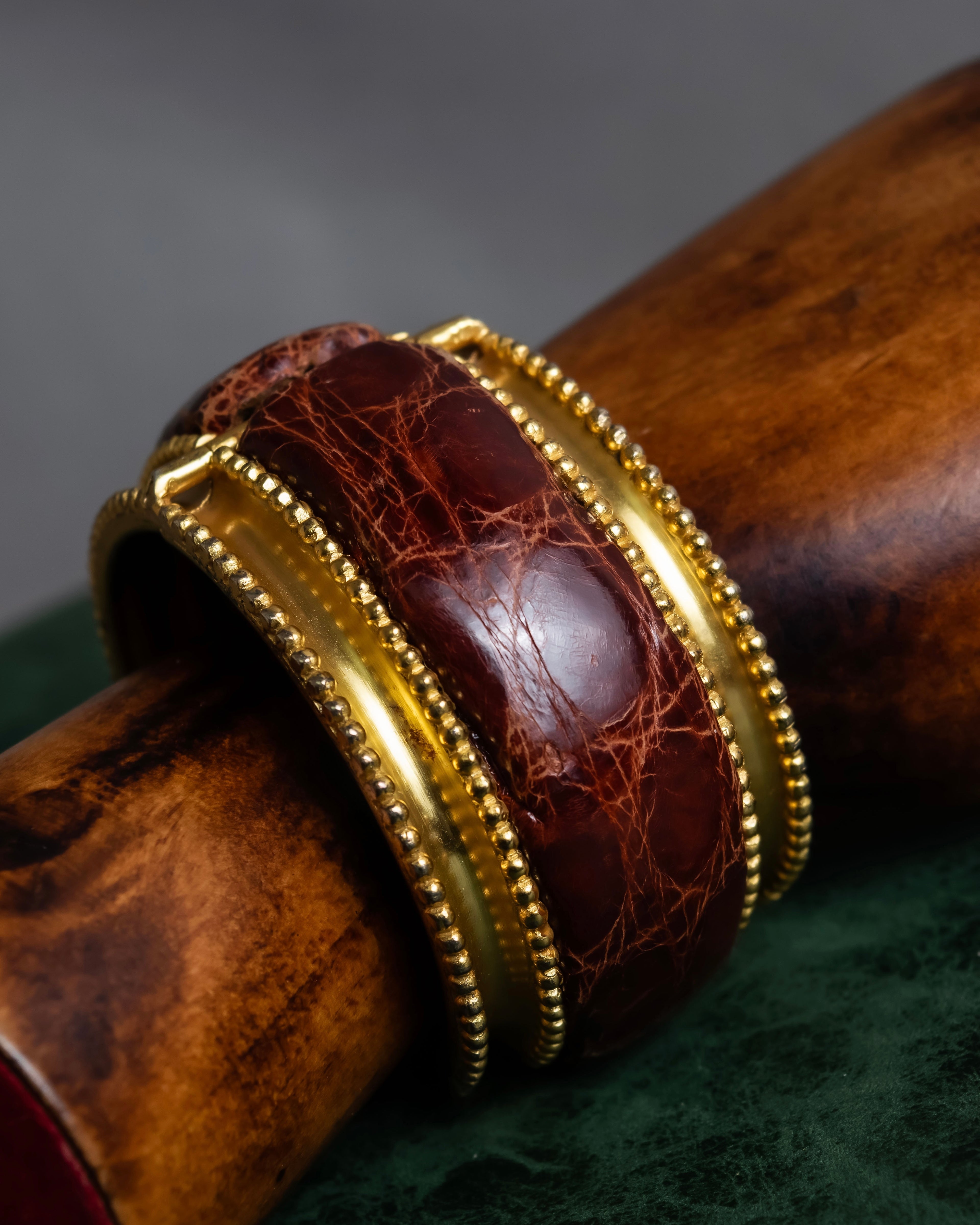 "LOEWE" Leather combination half moon gold bangle