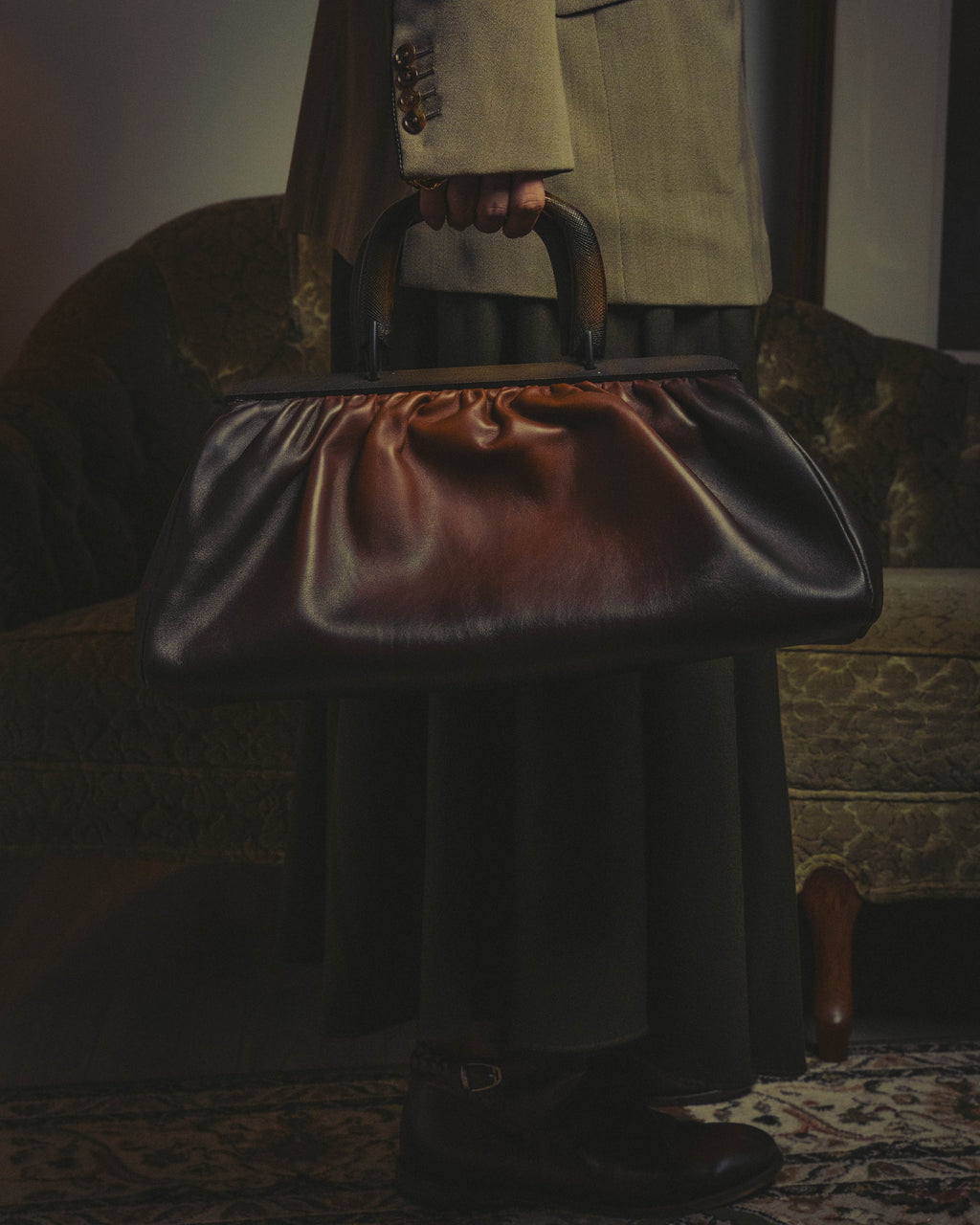 -SPECIAL- "GUCCI" 90's-00's Gathered leather top handle handbag