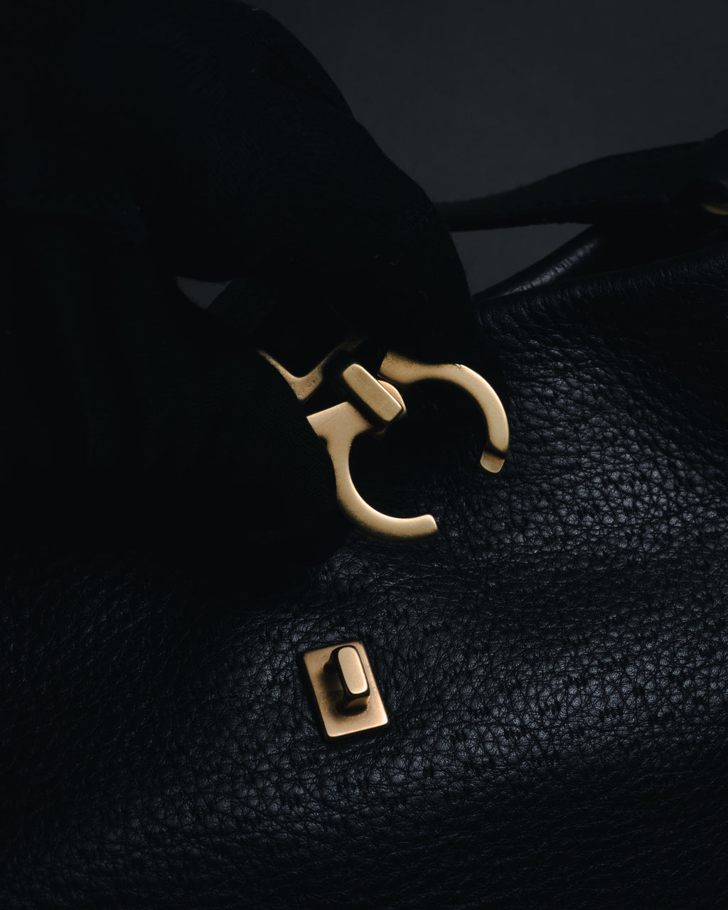 “Salvatore Ferragamo” Pebbled leather gancini hobo shoulder bag