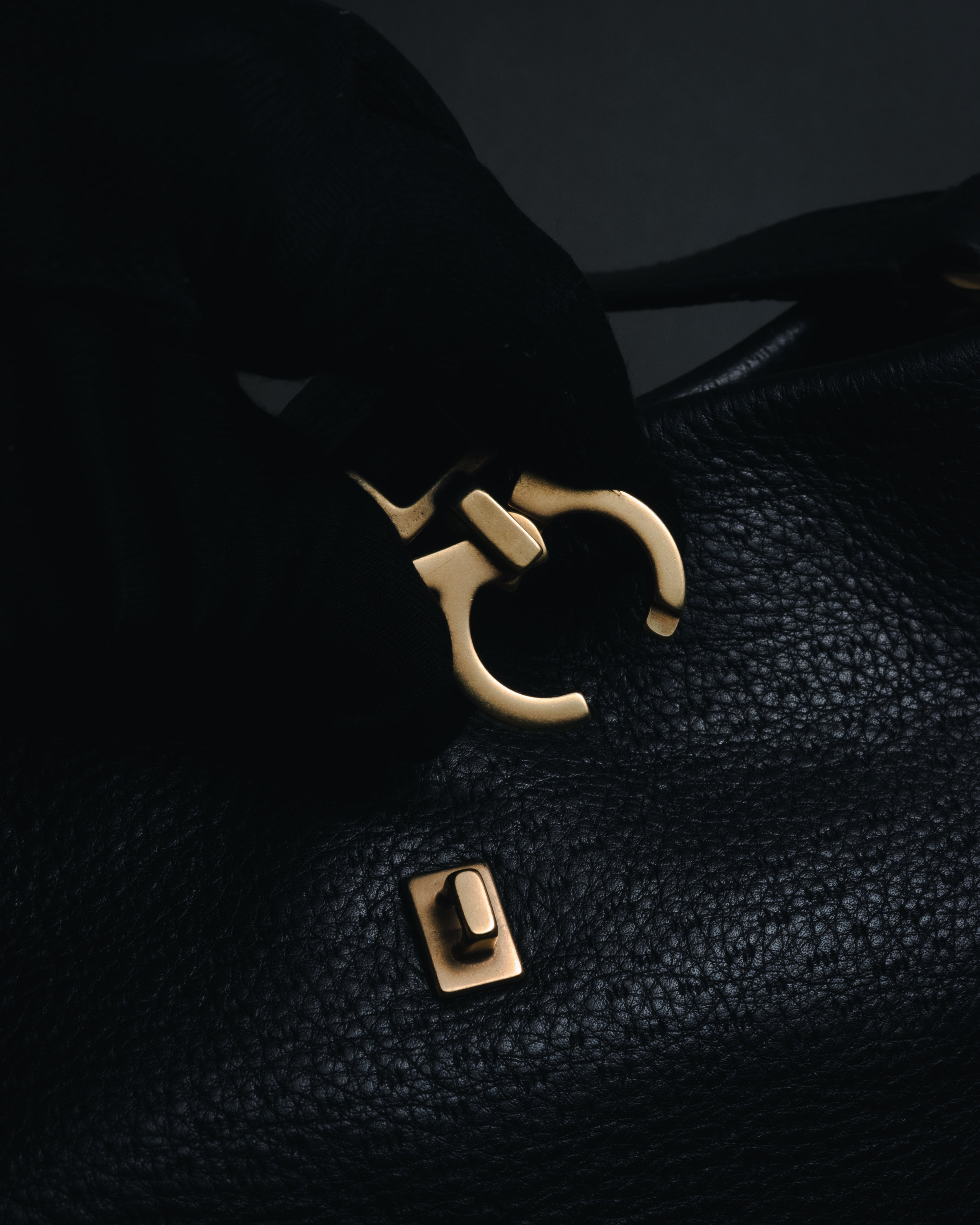 “Salvatore Ferragamo” Pebbled leather gancini hobo shoulder bag