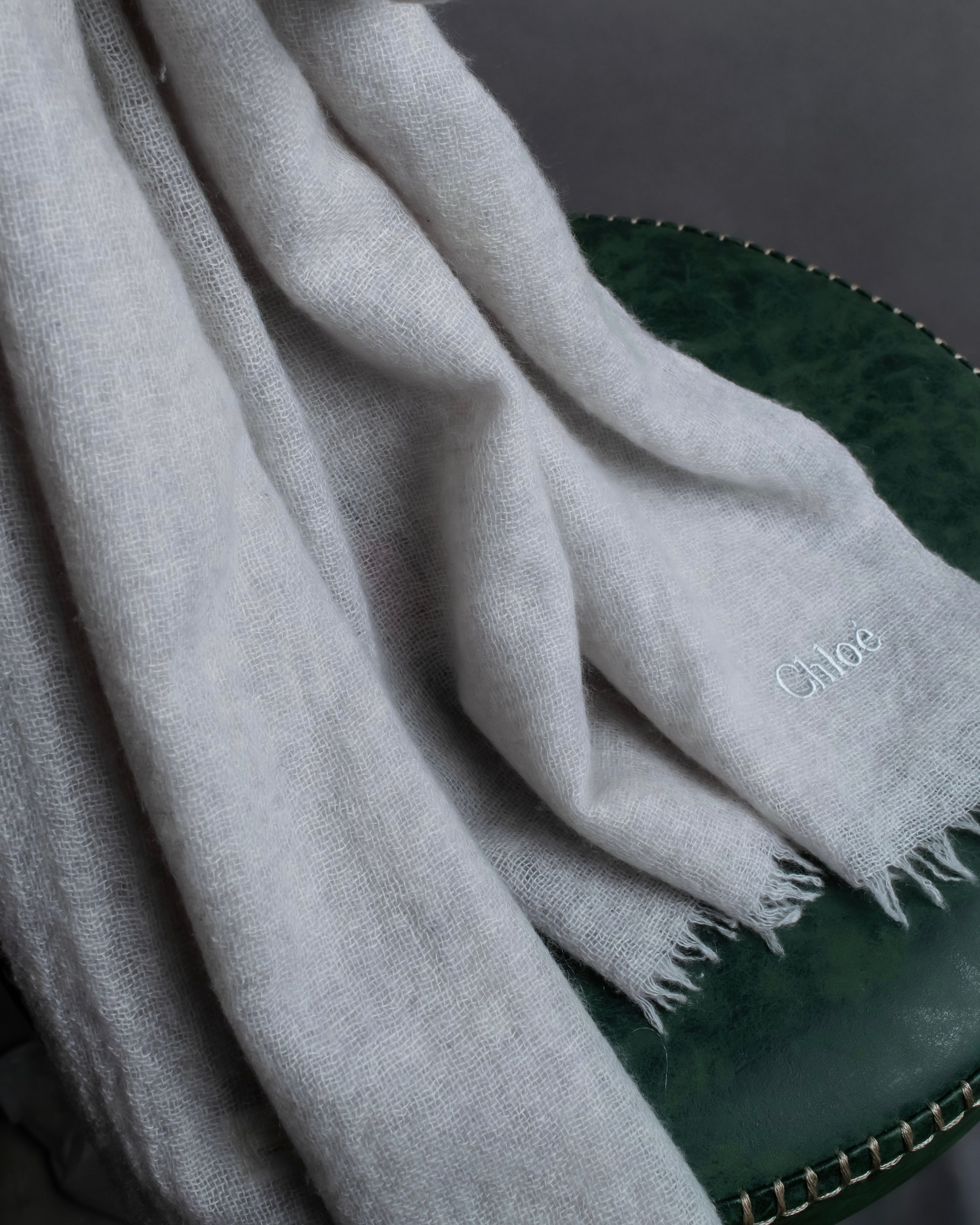 "Chloe" Fringe design light gray sheer material stole