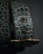 "DOLCE & GABBANA" 2003-08 Distressed croc-embossed hammered buckle belt