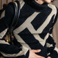 "BALMAIN" Geometric pattern turtleneck ribbed knit pullover