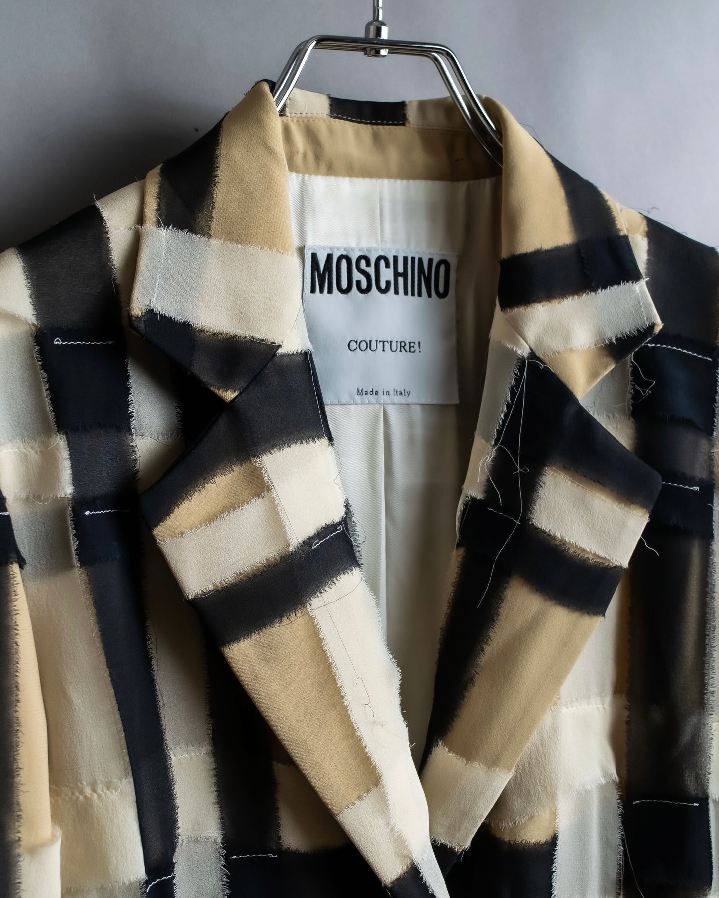 "MOSCHINO" Graphic check pattern raw edge design tailored jacket