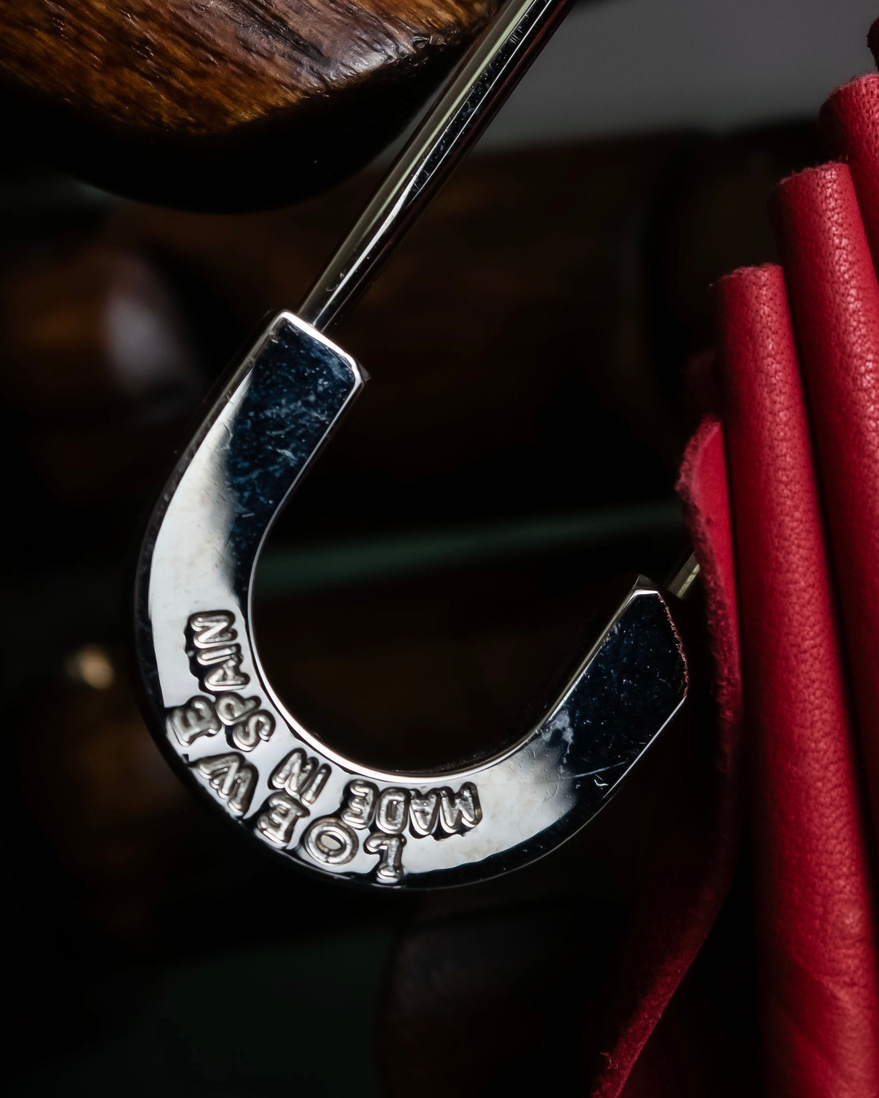 "LOEWE"  Red pleated motif safety pin brooch