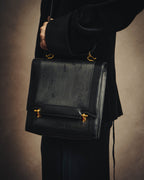 -SPECIAL- “HERMÈS” 80’s-90’s Camargue black leather and canvas shoulder bag