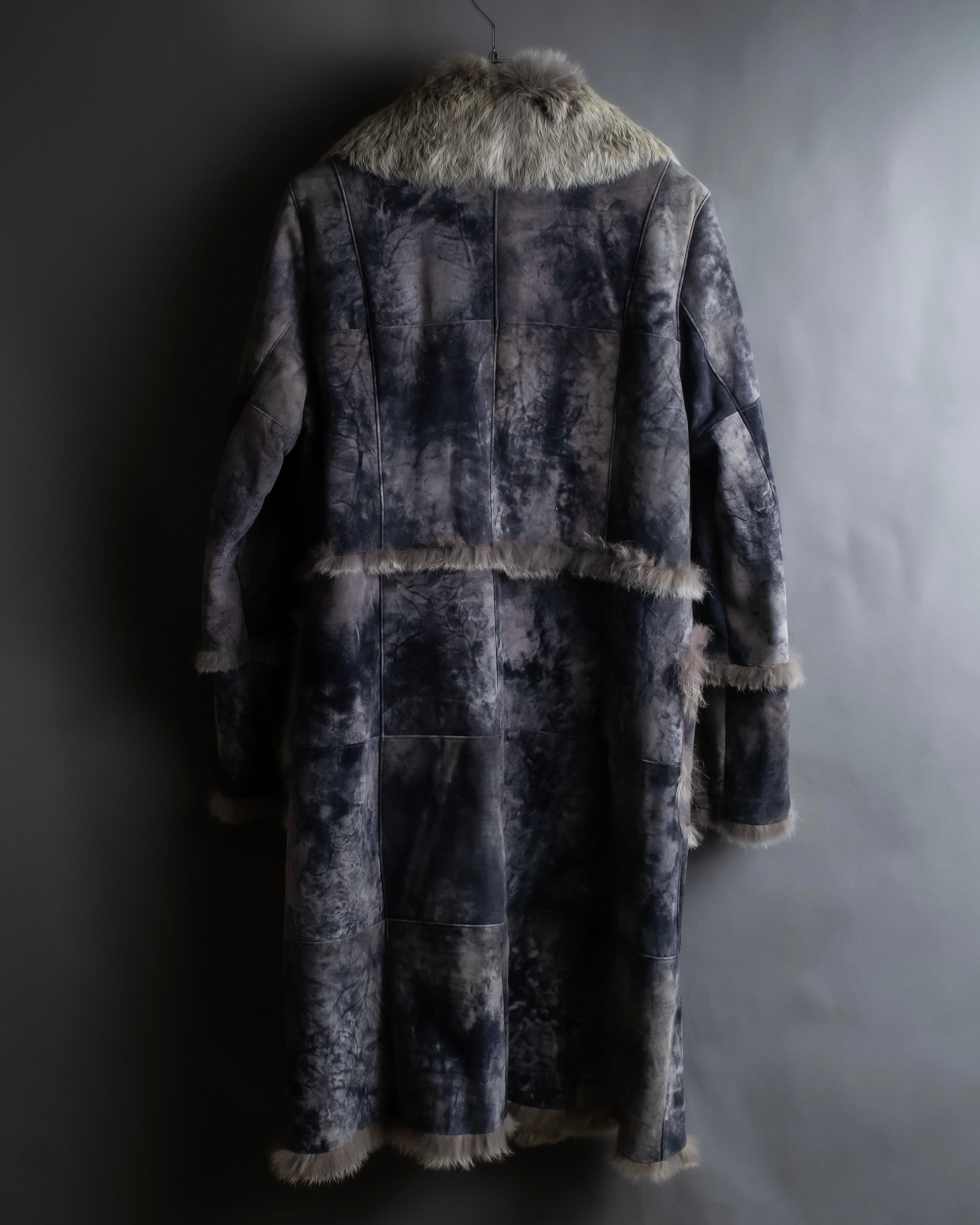 Fur switching design suede long coat