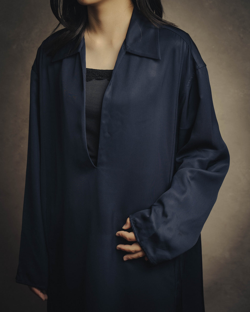 -SPECIAL- "Jil Sander" 2023 Elegant rayon skipper mock-neck shift dress