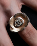 "CHANEL" Camellia motif rhine stone coco mark ring