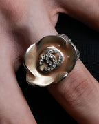 "CHANEL" Camellia motif rhine stone coco mark ring