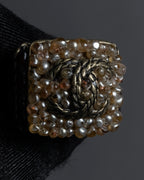 "CHANEL" 00 AW Glass pearl Coco mark motif gold ring