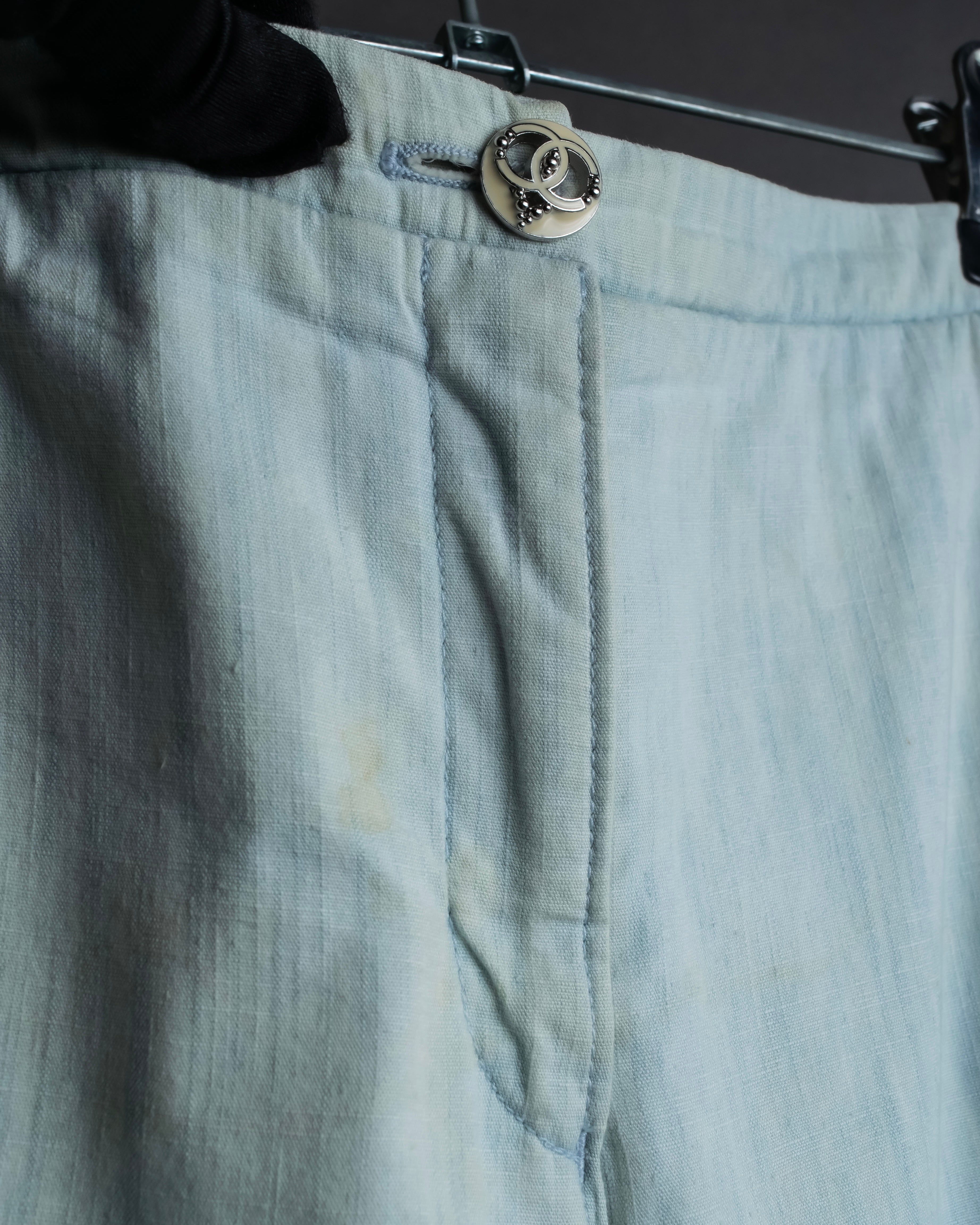 "CHANEL" Coco Mark button detail washed flared denim