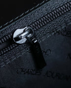 "Charles Jourdan" Logo half-moon metal plate design leather hand bag