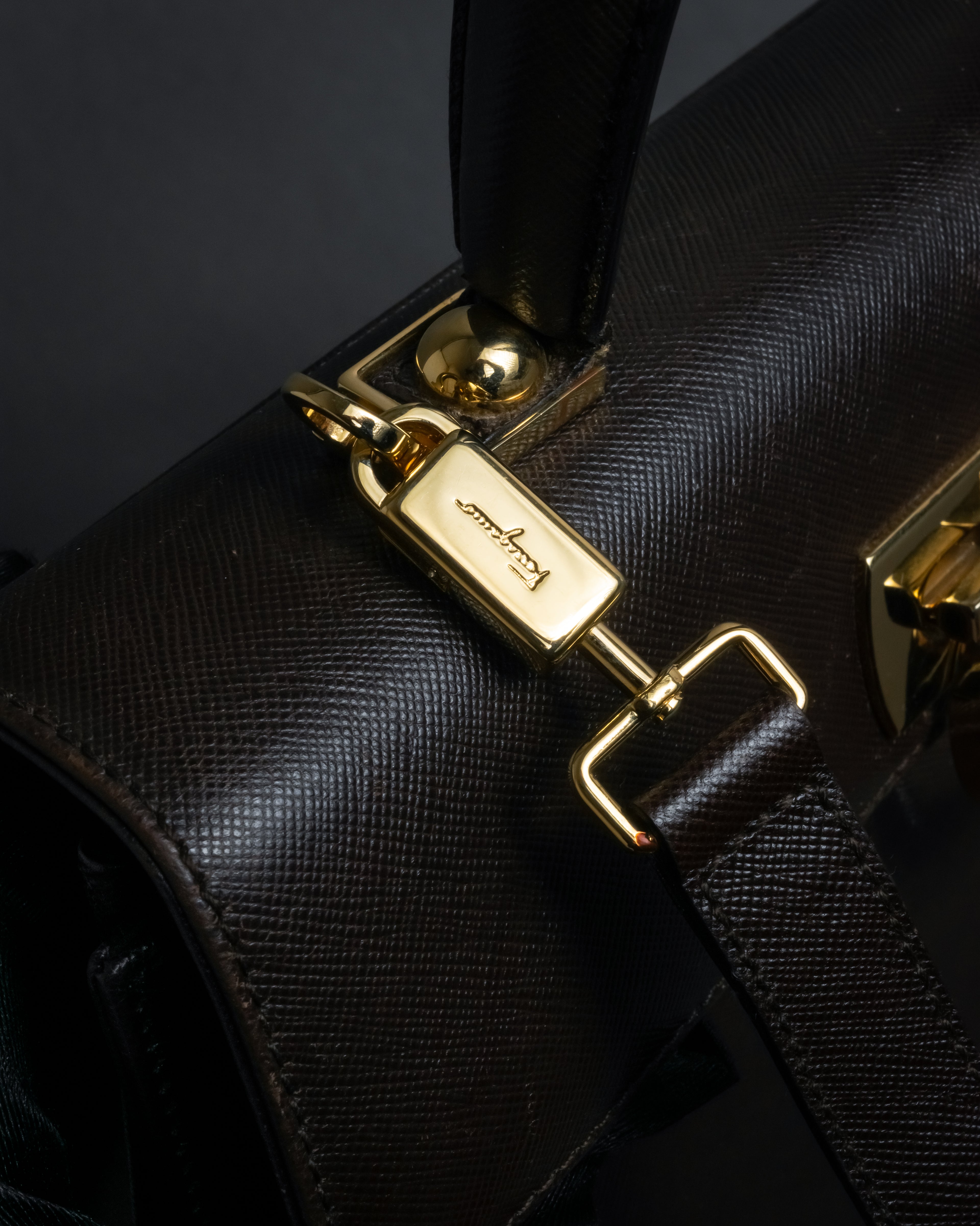 "Salvatore Ferragamo" Structured Gancini 2way dark brown leather bag