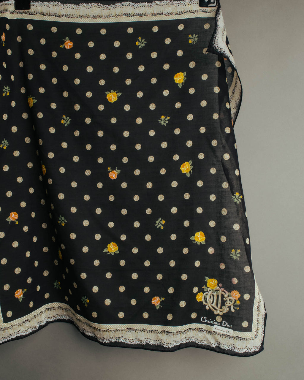 “Christian Dior” 90’s-00’s Romantic dot floral handkerchief scarf