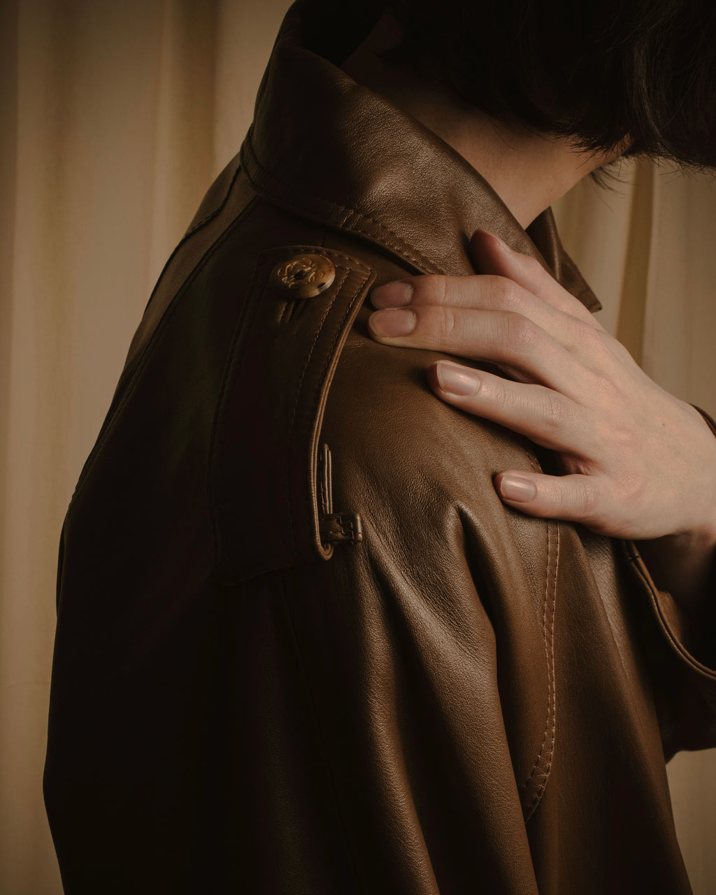 -SPECIAL- "LOEWE" 80’s Military detail stencil leather coat