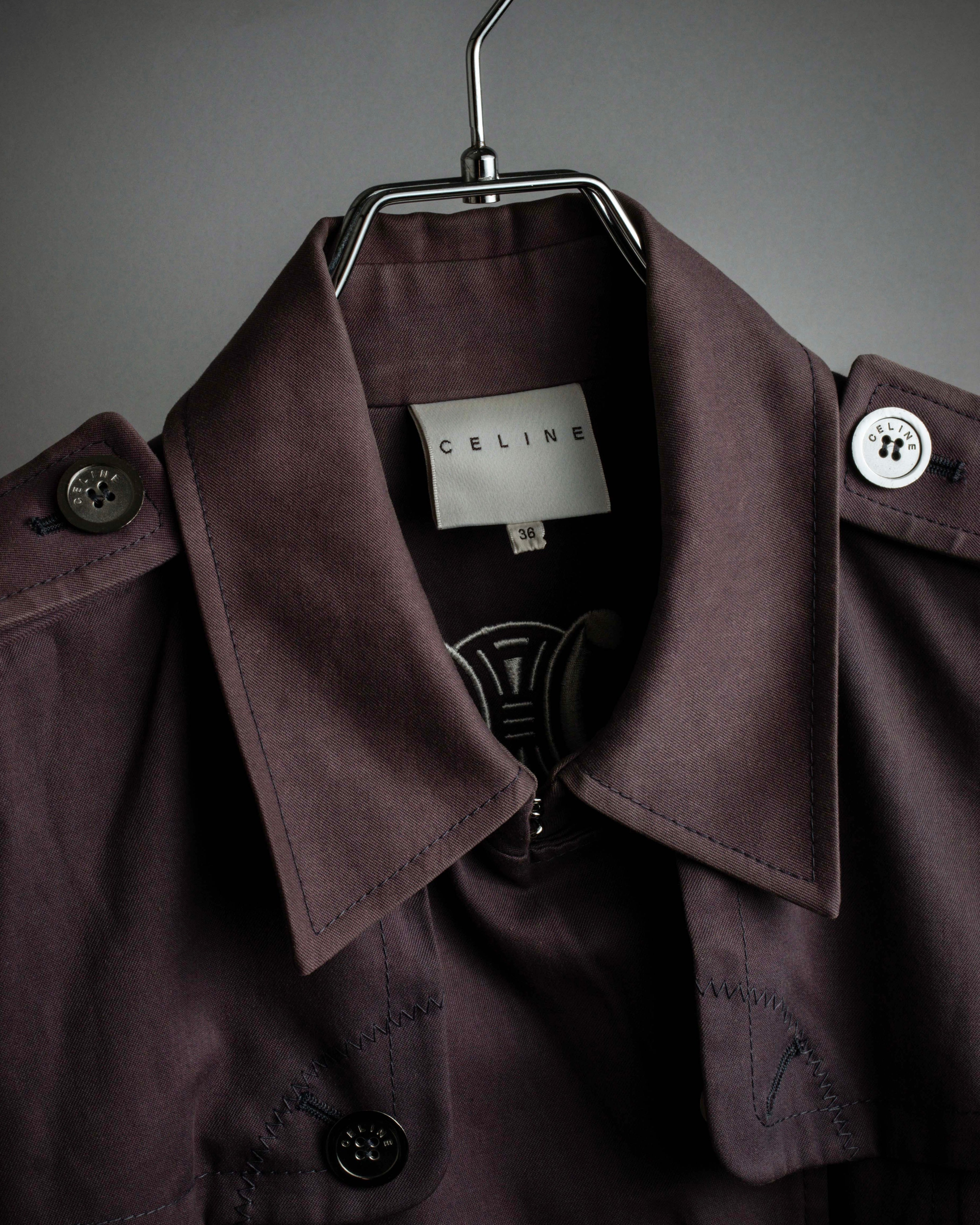 "CELINE" Triomphe button design in plum brown color
 trench coat