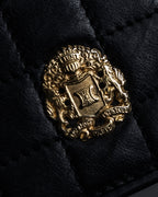 "CELINE" 80's-90's Crest metal fittings design quilted leather bag