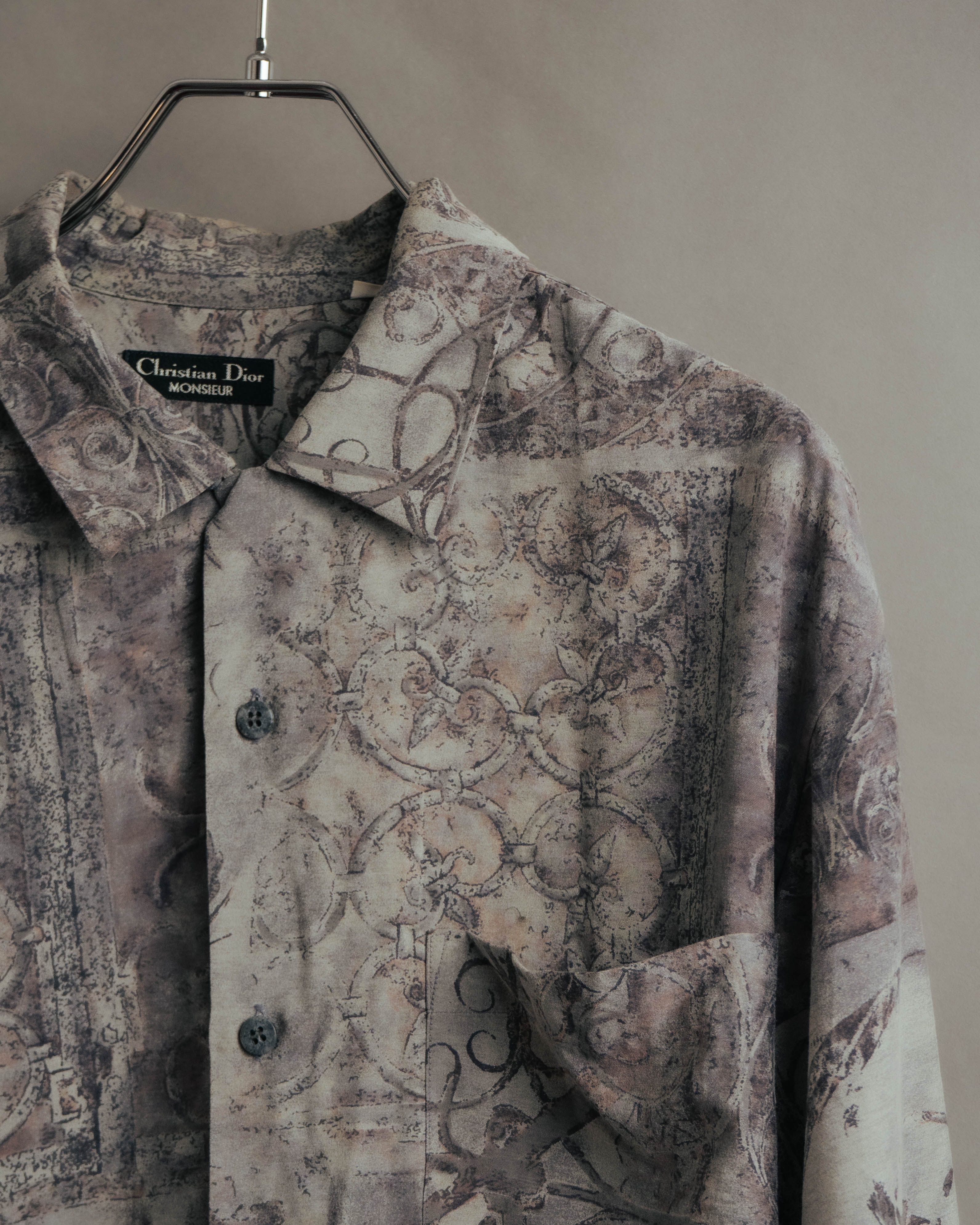 "Christian Dior" 80's-90's Draped rayon patterned shirt