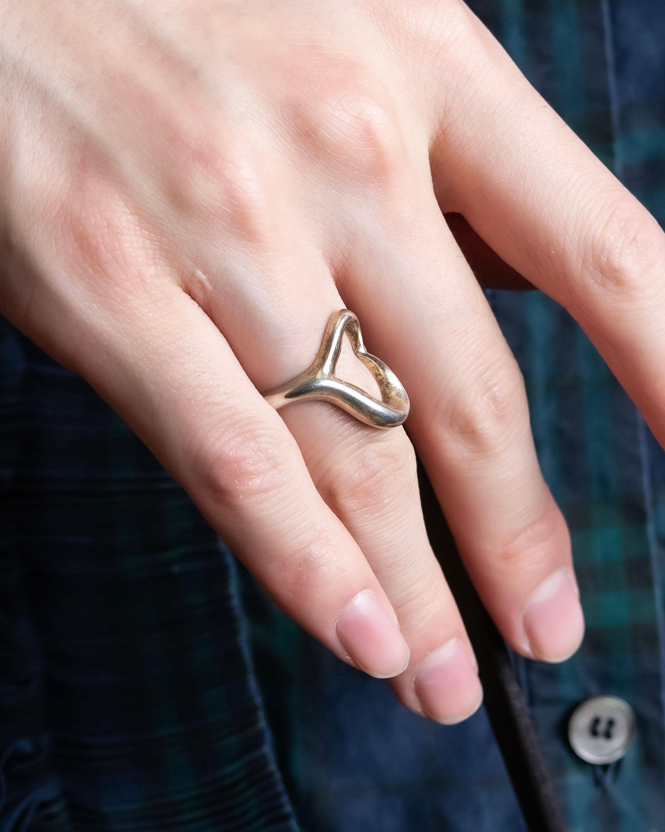 "Tiffany&Co" Elsa Peretti open heart design silver ring