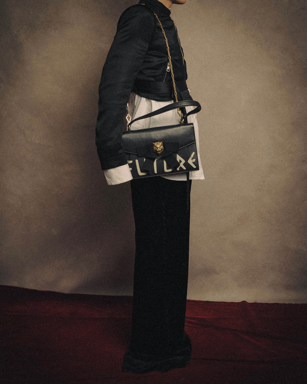 -SPECIAL- “GUCCI” Michele period Punk tiger head leather shoulder bag