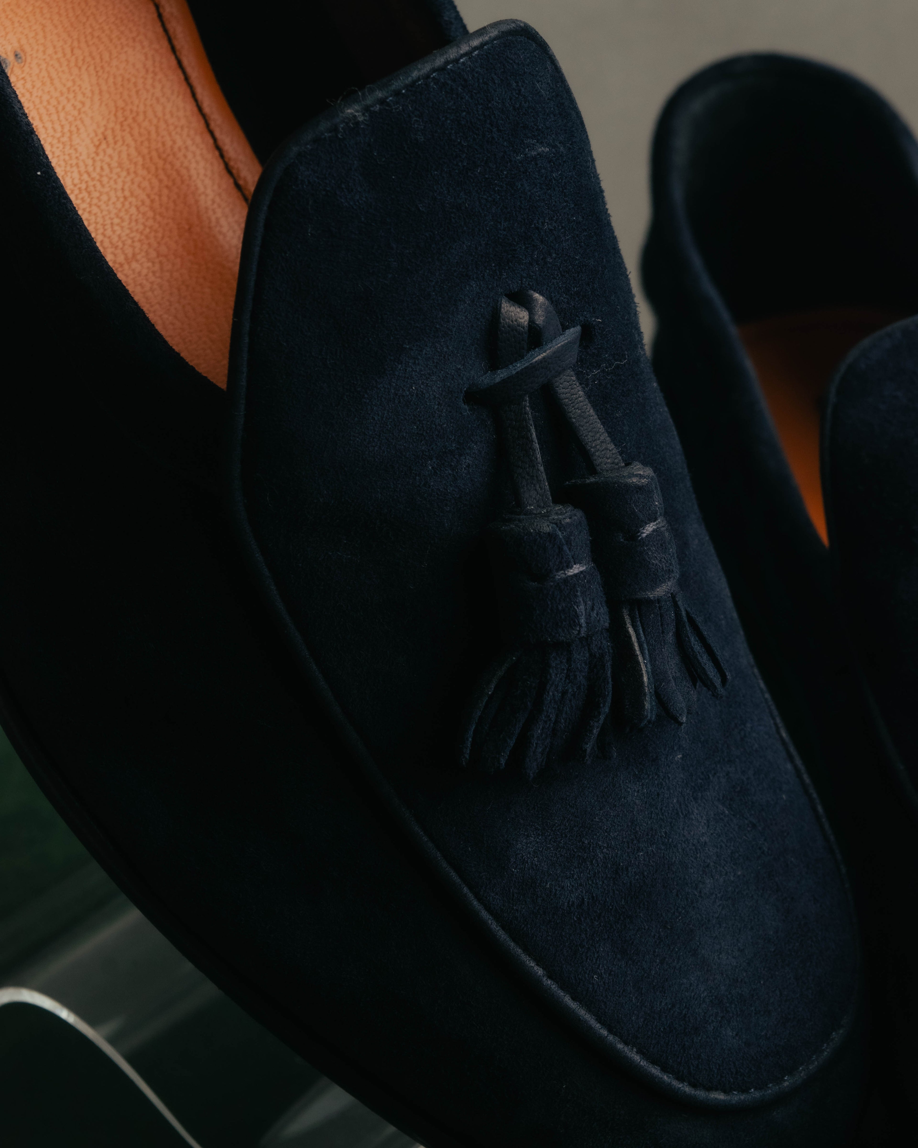 "Santoni" 2010's-2020's Elegant navy suede tassel loafers