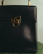 "Salvatore Ferragamo" 90's-00's Structured leather top handle handbag