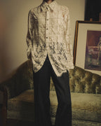 -SPECIAL- "CHANEL" 10's-20's Embellished floral lace and pearl check oversized shirt