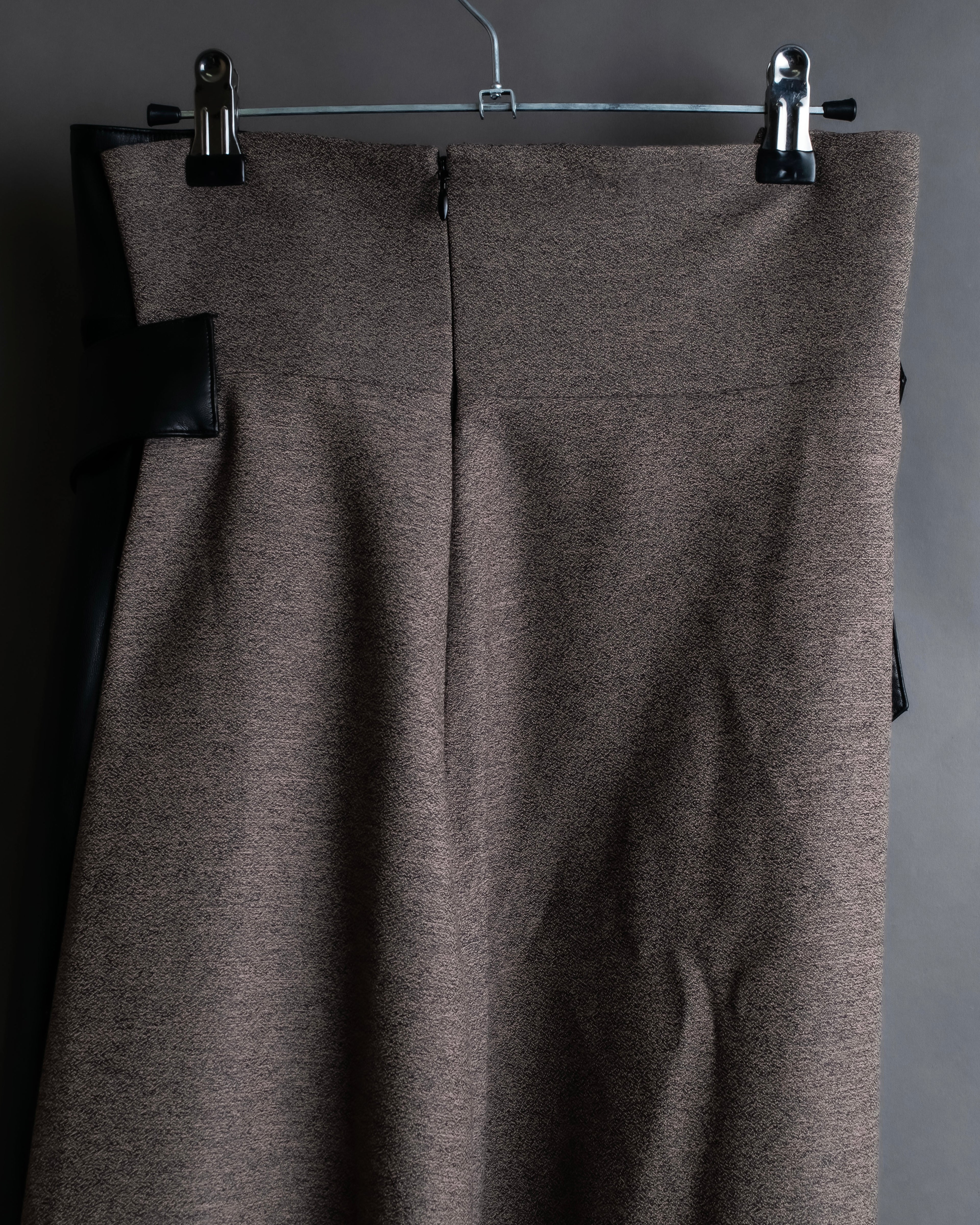 "ADORE" Synthetic leather docking belted maxi length flared skirt