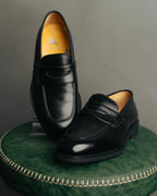 "BURBERRY LONDON" 00's Glossy black leather penny loafers