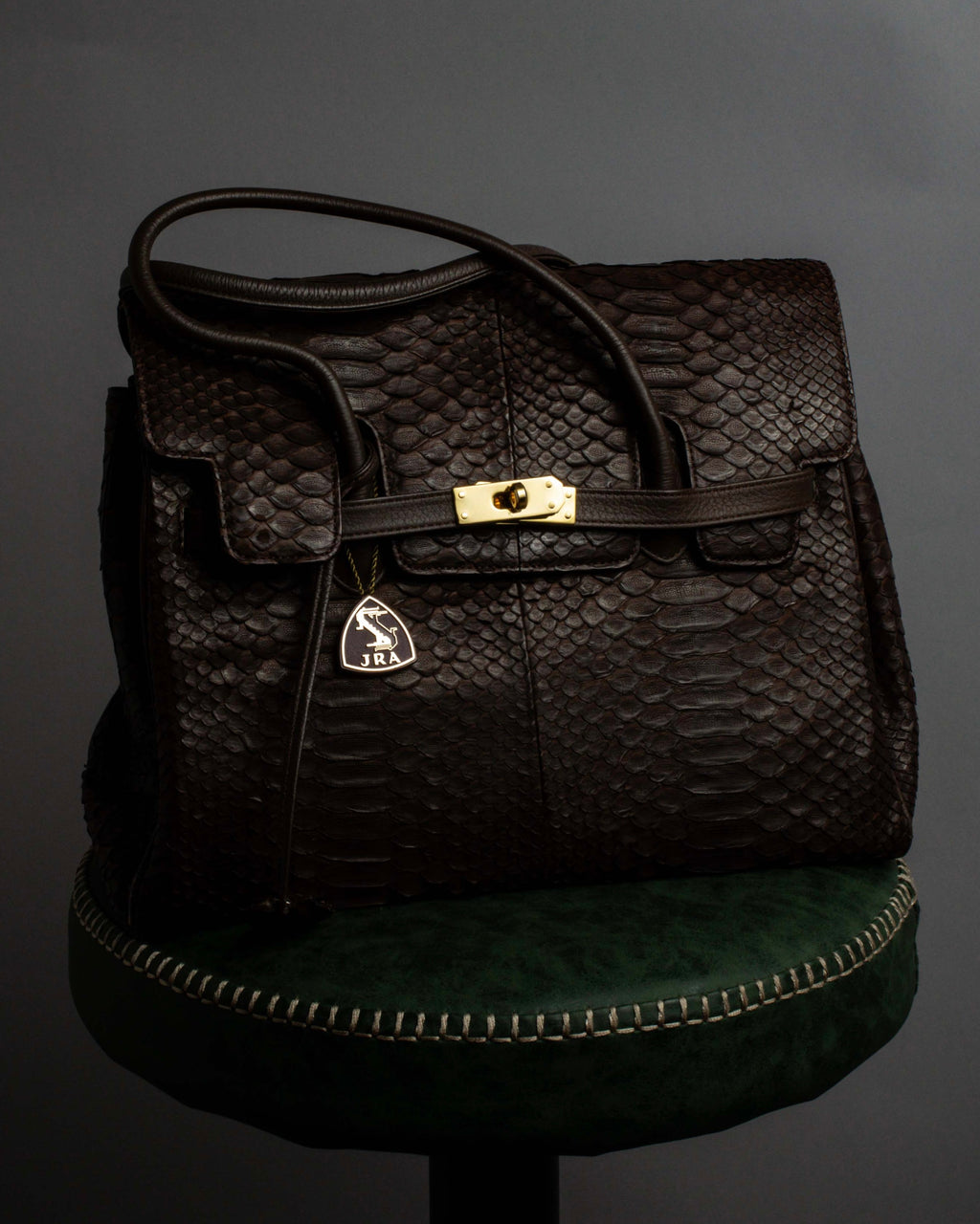 "Vintage turnlock design python leather bag"