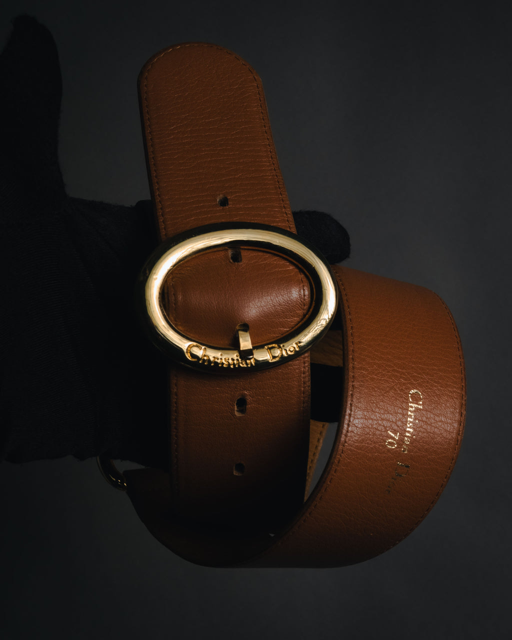 "Christian Dior" 98’s-05’s Wide grained oval logo buckle leather belt