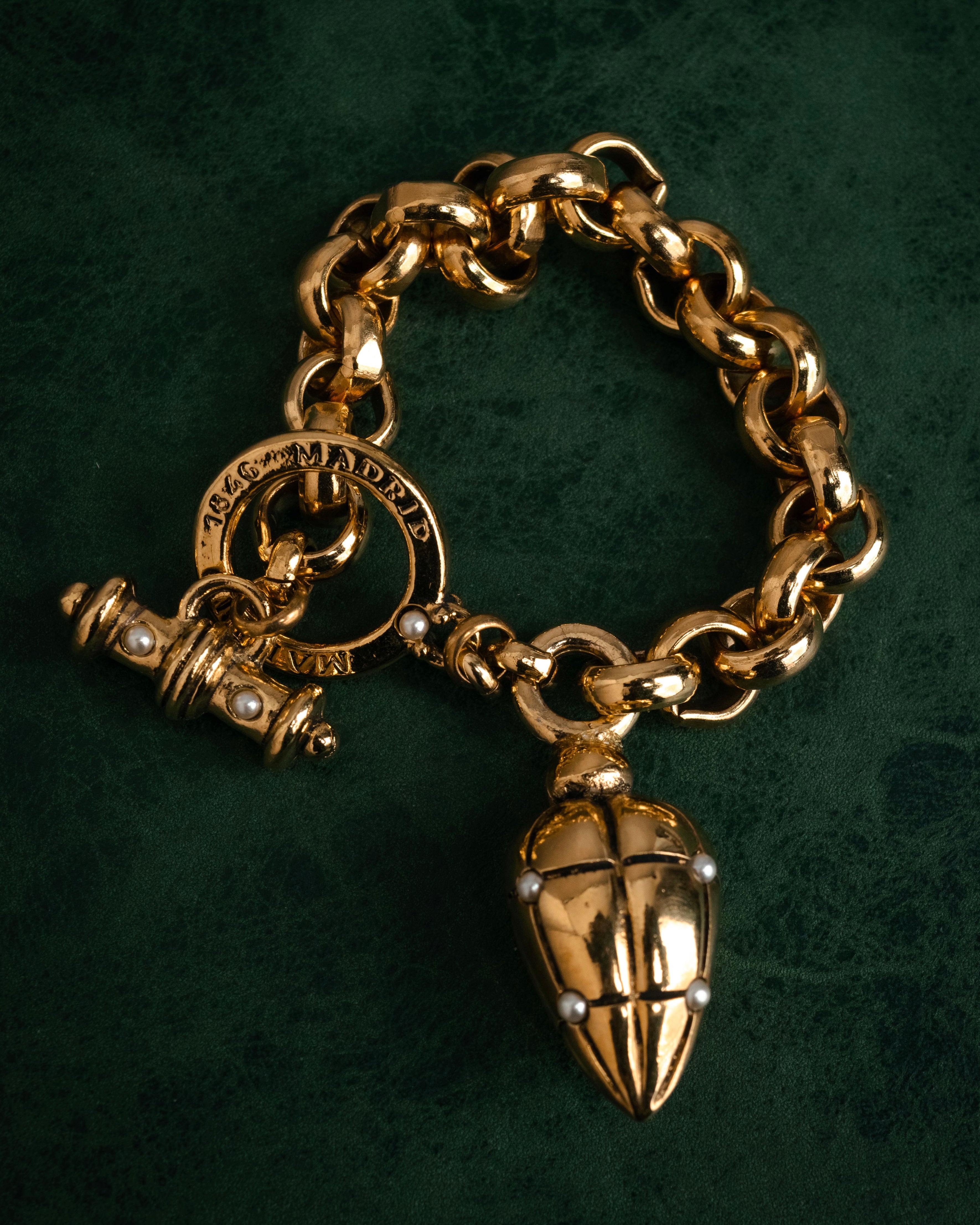LOEWE - Sculptural Charm Bracelet - Gold - Vintage 80s 90s Pearl
