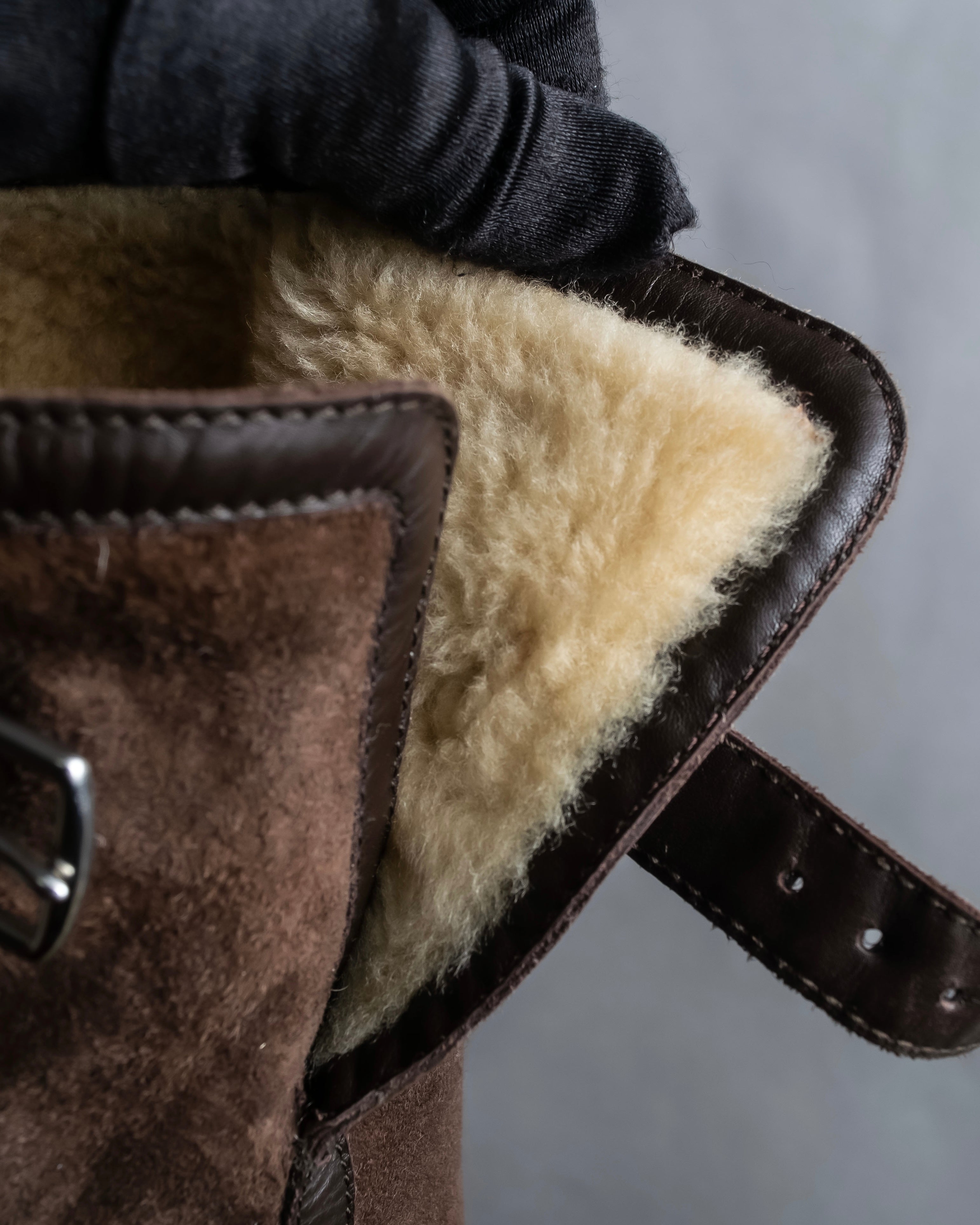 "HERMES" Shearling lining leather combination long boots