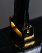 "YVES SAINT LAURENT" Braided stitch design crocodile embossed leather one-handle bag