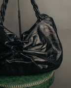 "Salvatore Ferragamo" 00's Vintage crushed patent leather braided handle hobo bag