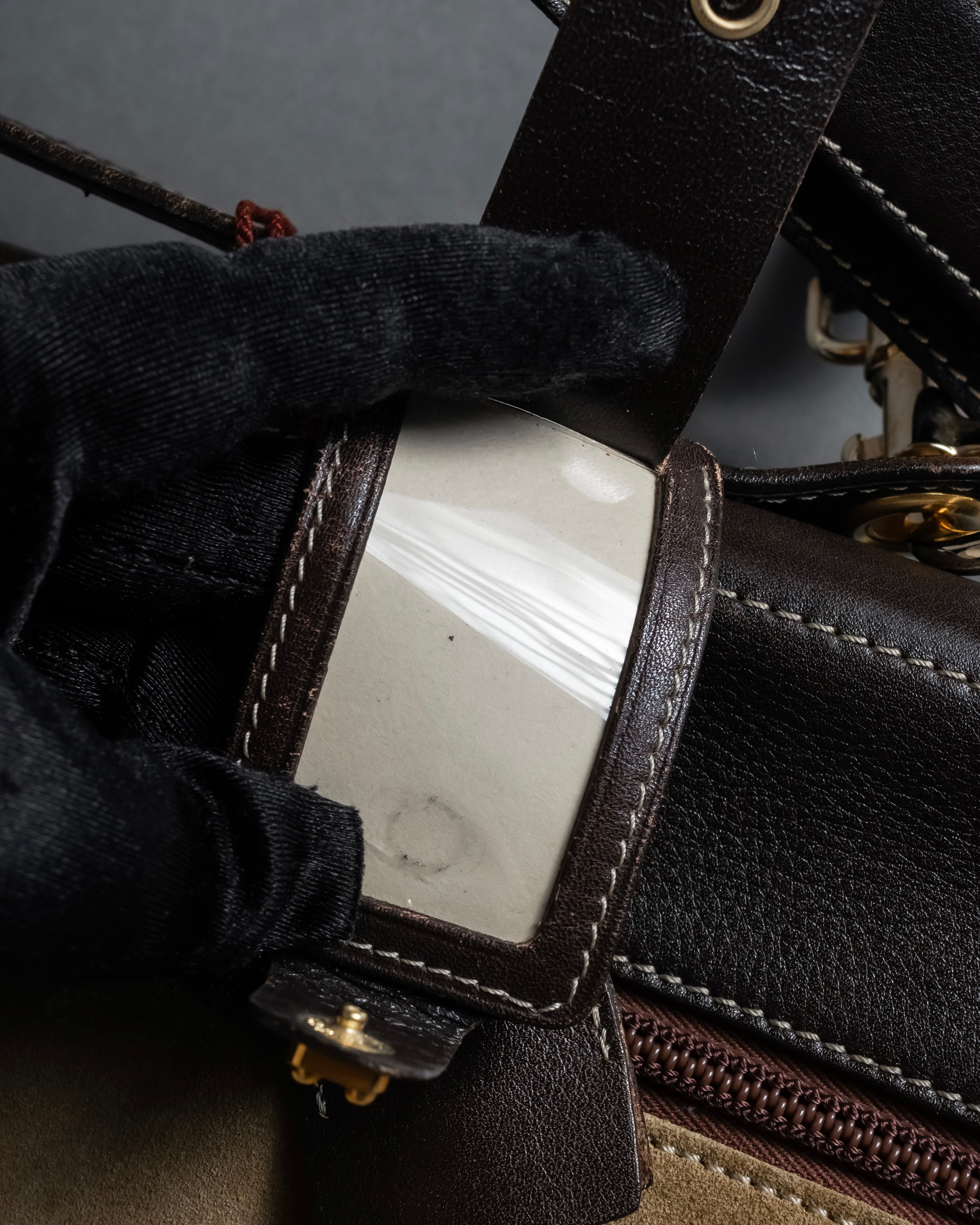 "LOEWE" 80's-90's Logo engraved suede leather combination business bag