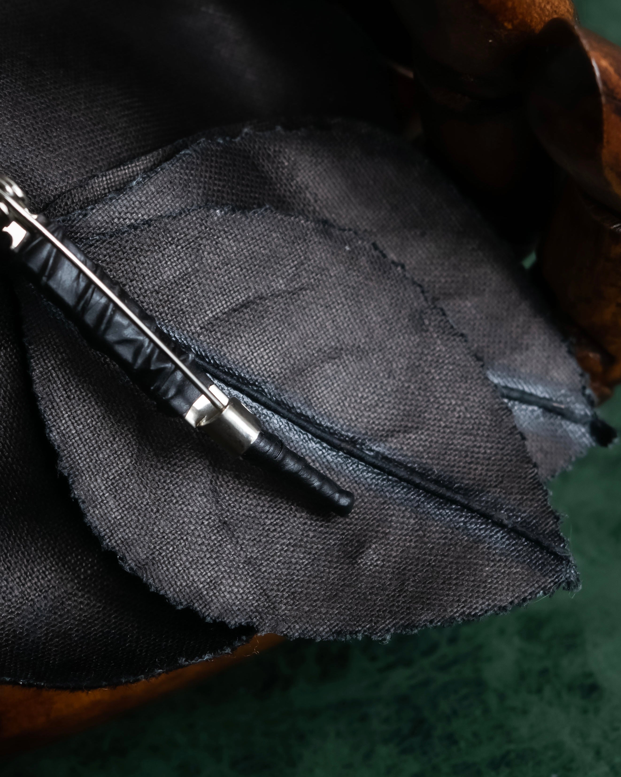 "CHANEL" Black camellia motif brooch