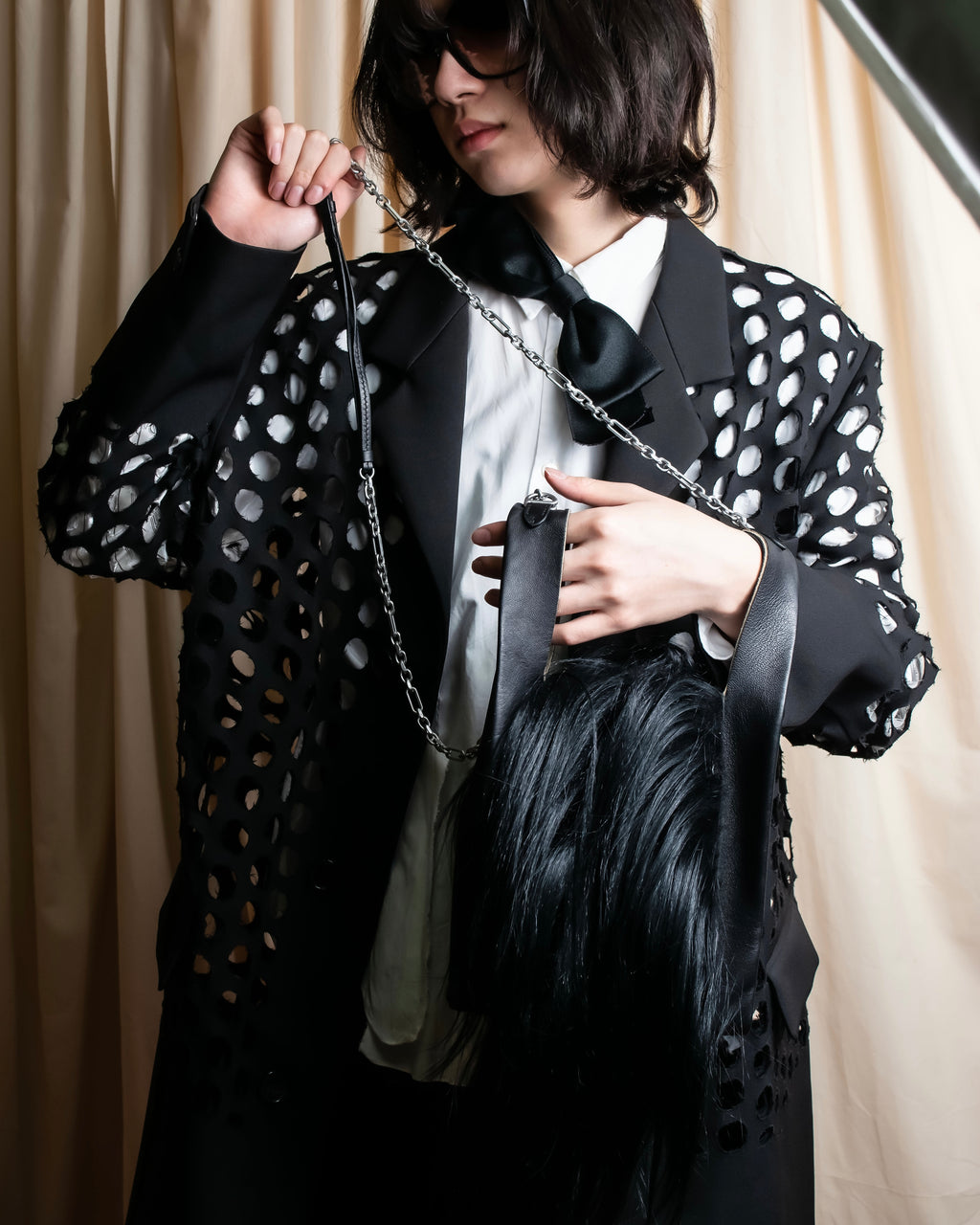 "MAISON MARGIELA" Wig fur design chain shoulder leather bag